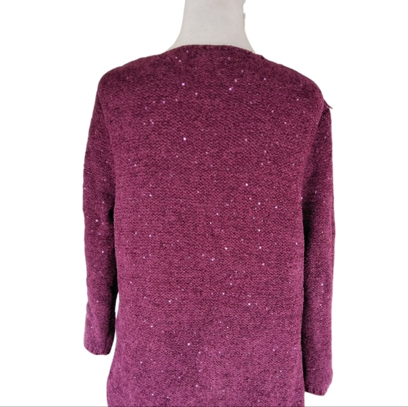 Chico's Chenille Shine V-Neck Pullover Wine Color Sequin Detail Size 2 Large - Picture 6 of 9